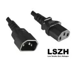IEC kábel C13-C14, YP-32/YC-12 LSZH, 1mm², hosszabbító, VDE, fekete, 1,00m hosszúságú